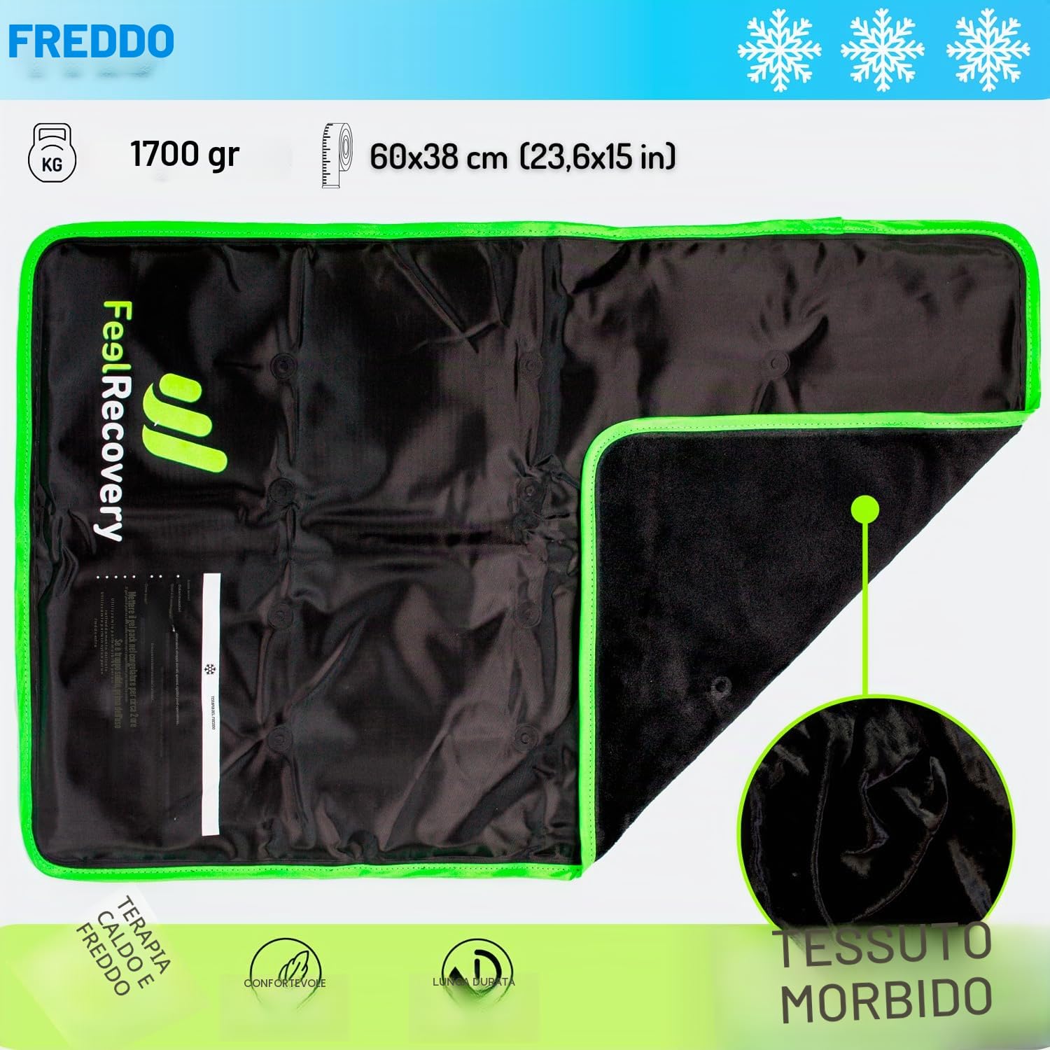 Cuscino Refrigerante per Dormire Grande (60x38 cm) - Impacco Ghiaccio Rinfrescante Caldo Freddo - Sacchetto Gel con Tessuto Morbido - Borsa Ghiaccio Gel Riutilizzabile Dolori Schiena, Gambe e Addome