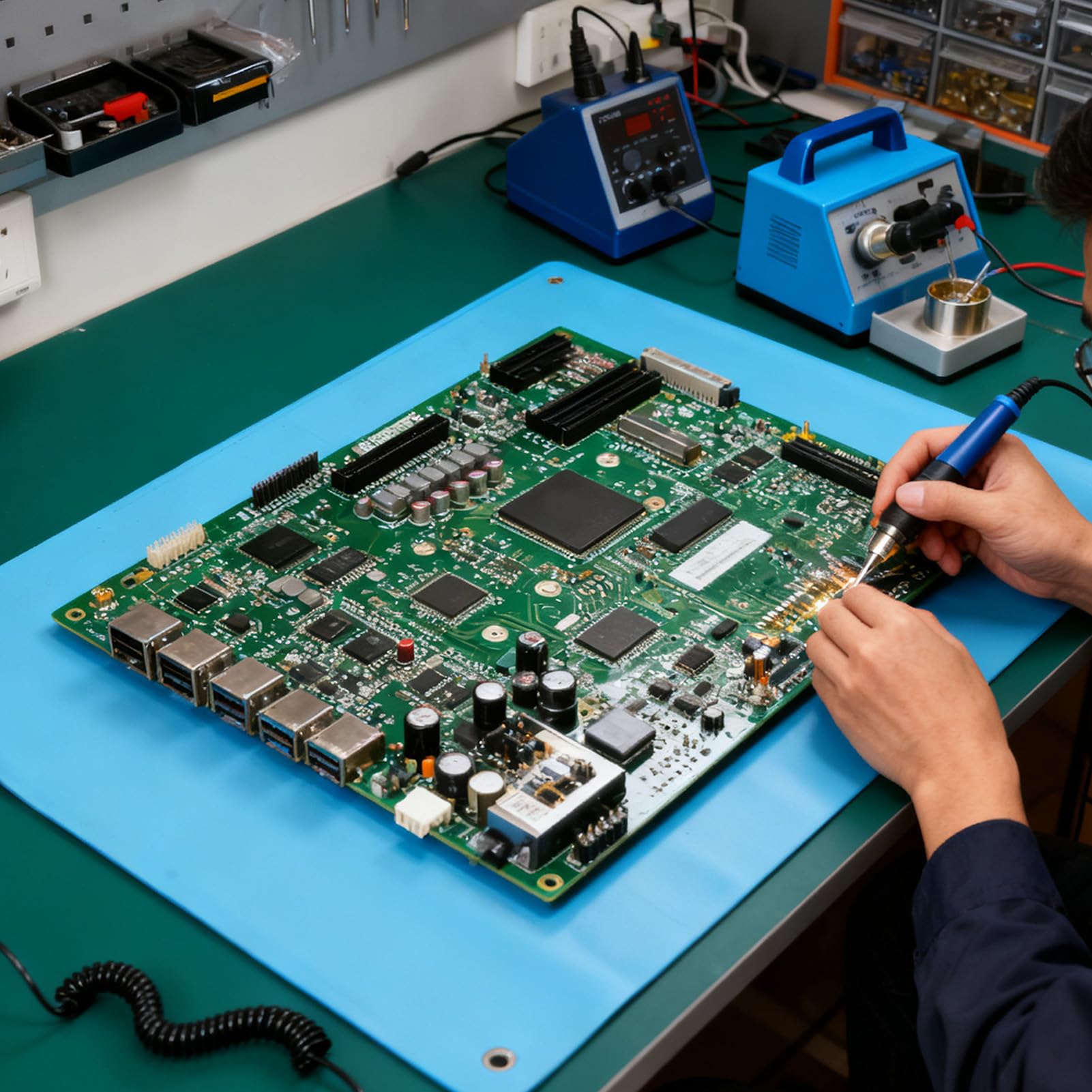Fabater Antistatische Matte mit Erdungsdraht-Gummi, ESD-Matte, Werkbank-Erdungspad für Computer-Elektronik-Reparatur, Löten, Löten, PC-Bau, Montage