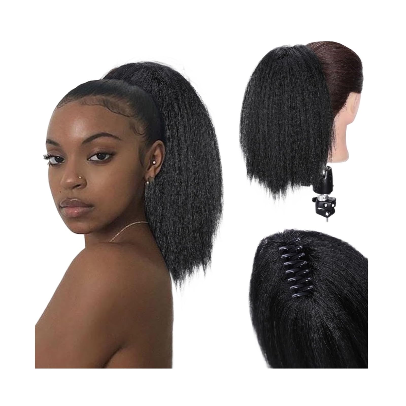 Naturalny Kucyk Afro z doczepianymi warkoczykami z syntetycznych włosów w naturalnym afrykańskim stylu, puszysta, długa ozdoba do włosów Idealny wygląd(#1B,28inches)