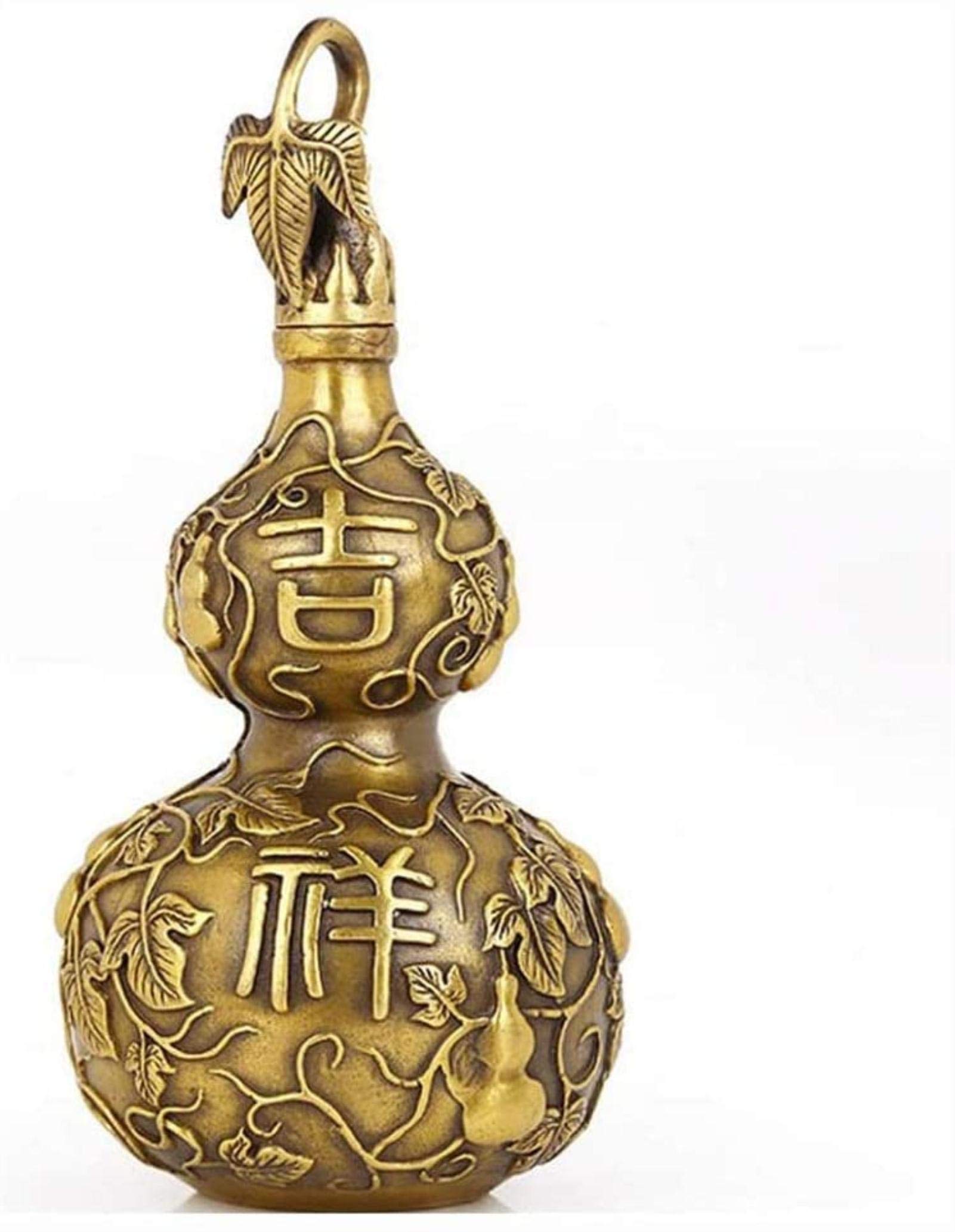 YNIYUJKL Chinese Feng Shui Wu Lou/Hu Lu Pumpkin Statue Sculpture Ornaments Prosperity Charm Decoration, Gold