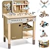 Kids Tool Set,Wooden Tools Bench with Apron Toddler Toy Workbench With Realistic Tools Electric Drill STEM Construction Toy Gifts for Age 3-9 Boys Girls
