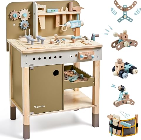 Kids Wooden Tool Bench Set with Apron and Electric Drill