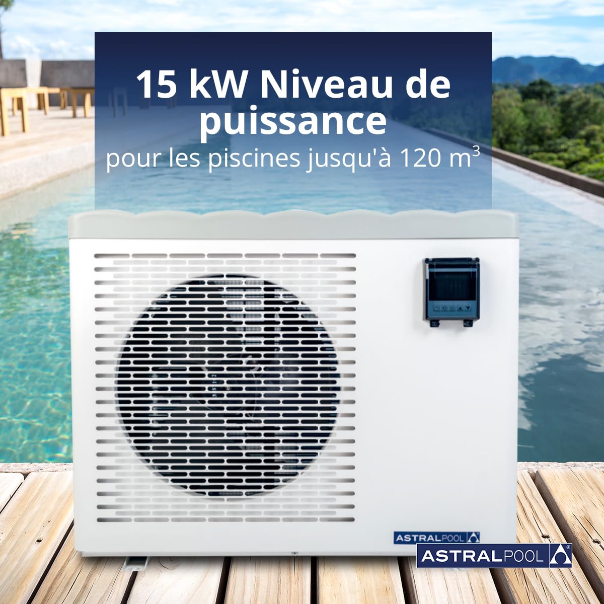 Eco Elyo-20 76662 Pompe à chaleur de piscine - Chauffage de piscine - Température idéale de l'eau - 6 niveaux de puissance - Chauffage silencieux et économie d'énergie - 15 kW - Astralpool