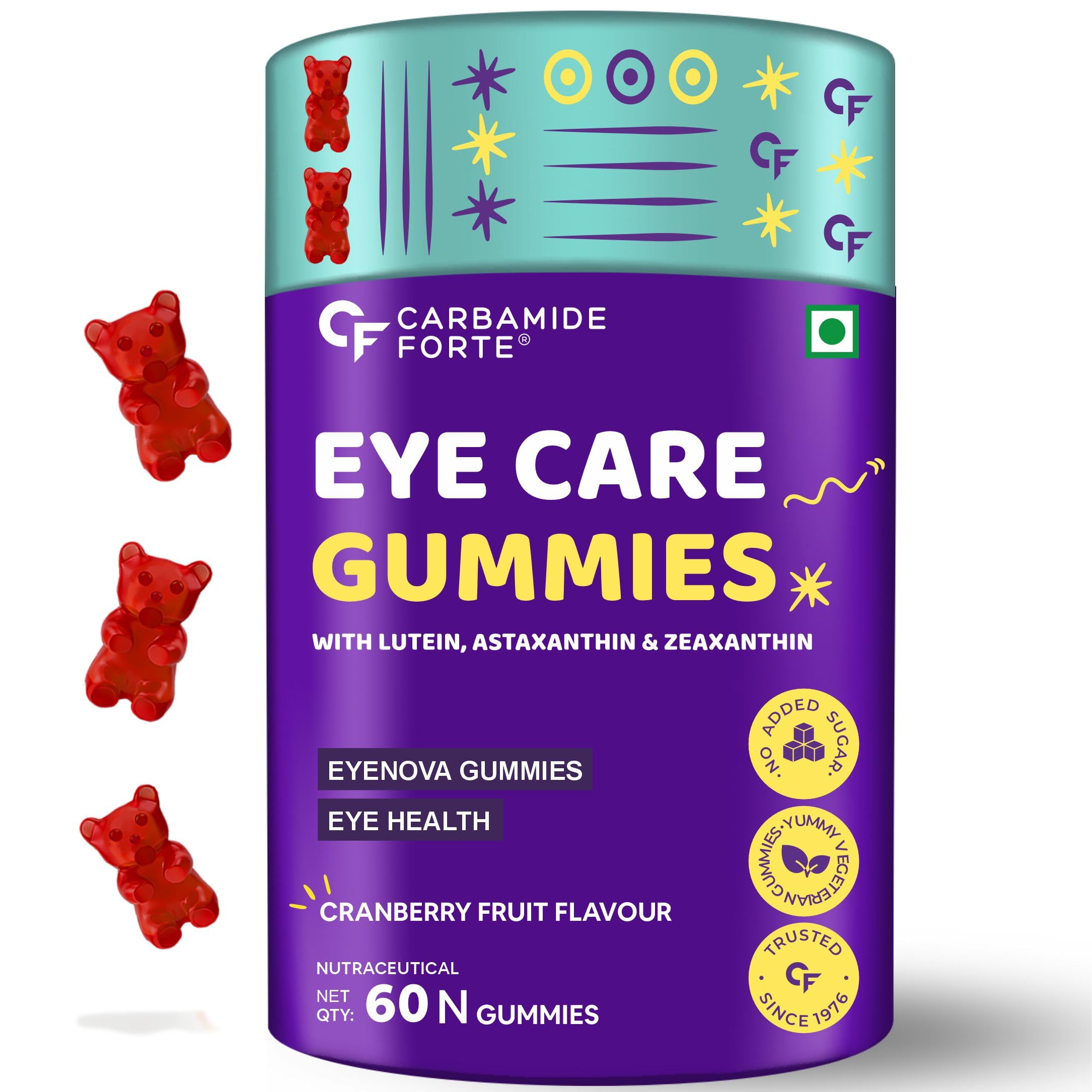 Carbamide Forte Eye Supplement Gummies | Lutein and Zeaxanthin Supplements For Women & Men | Lutein 10mg, Zeaxanthin 2mg & Astaxanthin 2mg | Eye Supplements to Improve Vision | 60 Veg Eye Gummies