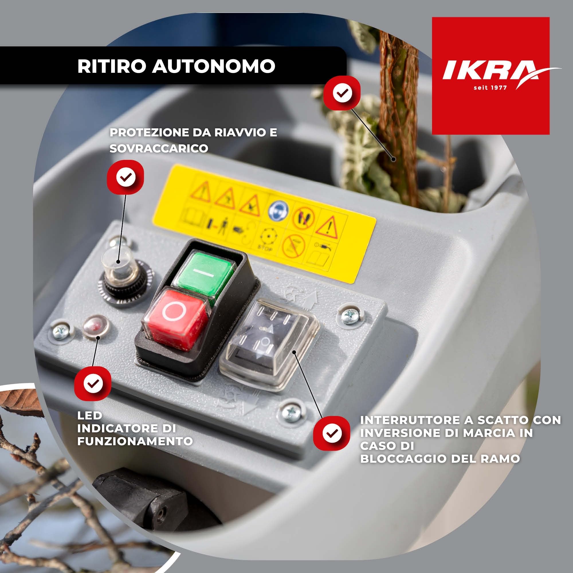 IKRA trituratore elettrico ILWH 3000, per rami Ø 45 mm, Blauer Engel | Motore a induzione, 3000W, alimentazione automatica dei rami, interruttore a levetta per la retromarcia