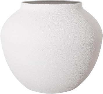 Matte White Round Iron Vase, Rough Textured Finish, Home Decor Metal