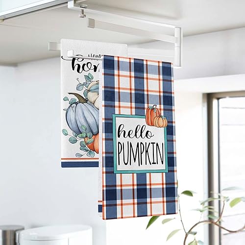 Miniatura 7 de Seliem Fall Hello Pumpkin Patch - Juego de 2 paños de cocina con parches de calabaza, toallas de mano para secar y hornear, decoración de cocina