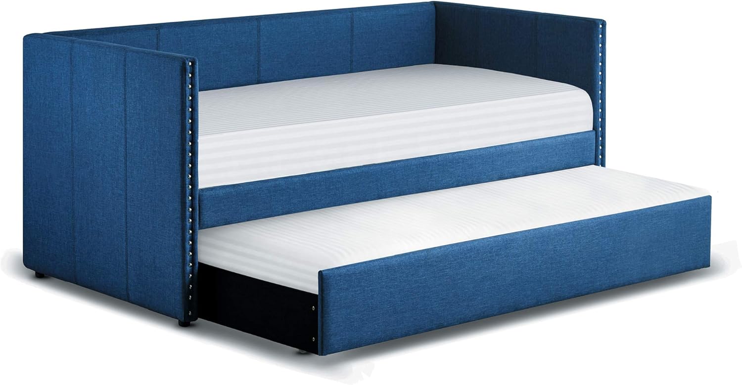 Homelegance Dufort Fabric Upholstered Daybed with Trundle, Twin, Blue
