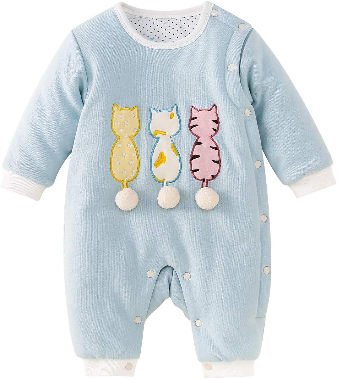 pureborn Baby Sleepsuit Snowsuit Infant Girls Infant Boys Warm Winter Thick Jumpsuit (Mint Cat, 6-9 Months)
