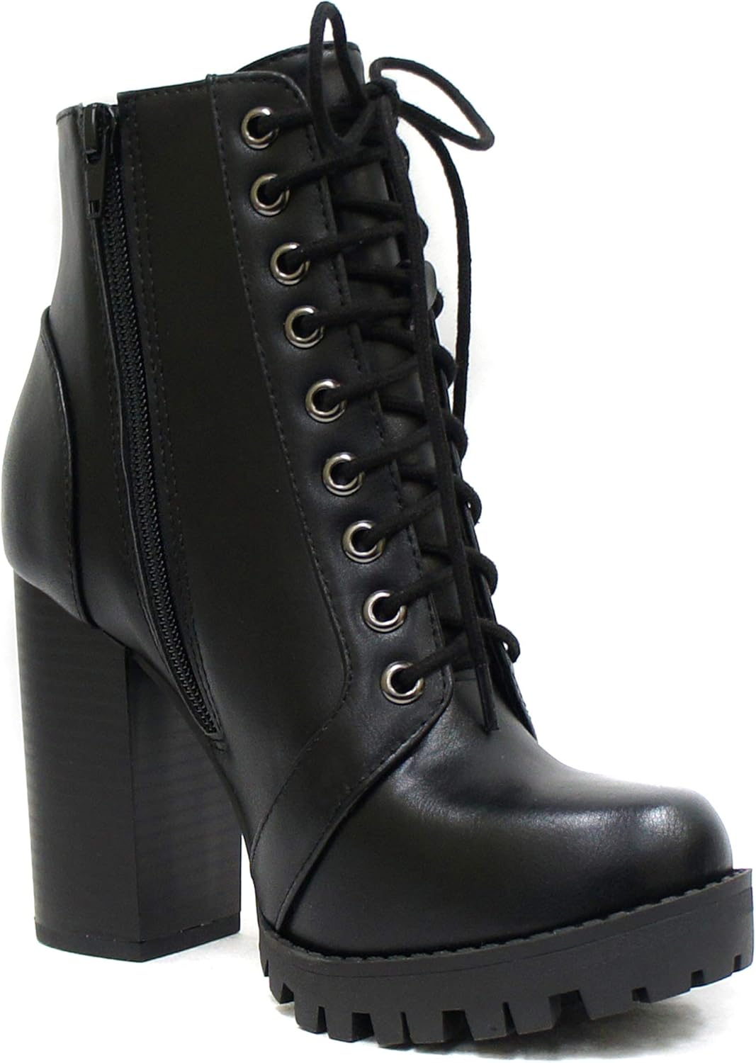 Soda Chalet – Fashion Lace up Military Inspired Ankle Boot with Stacked Heel and Side Zipper - Image 4