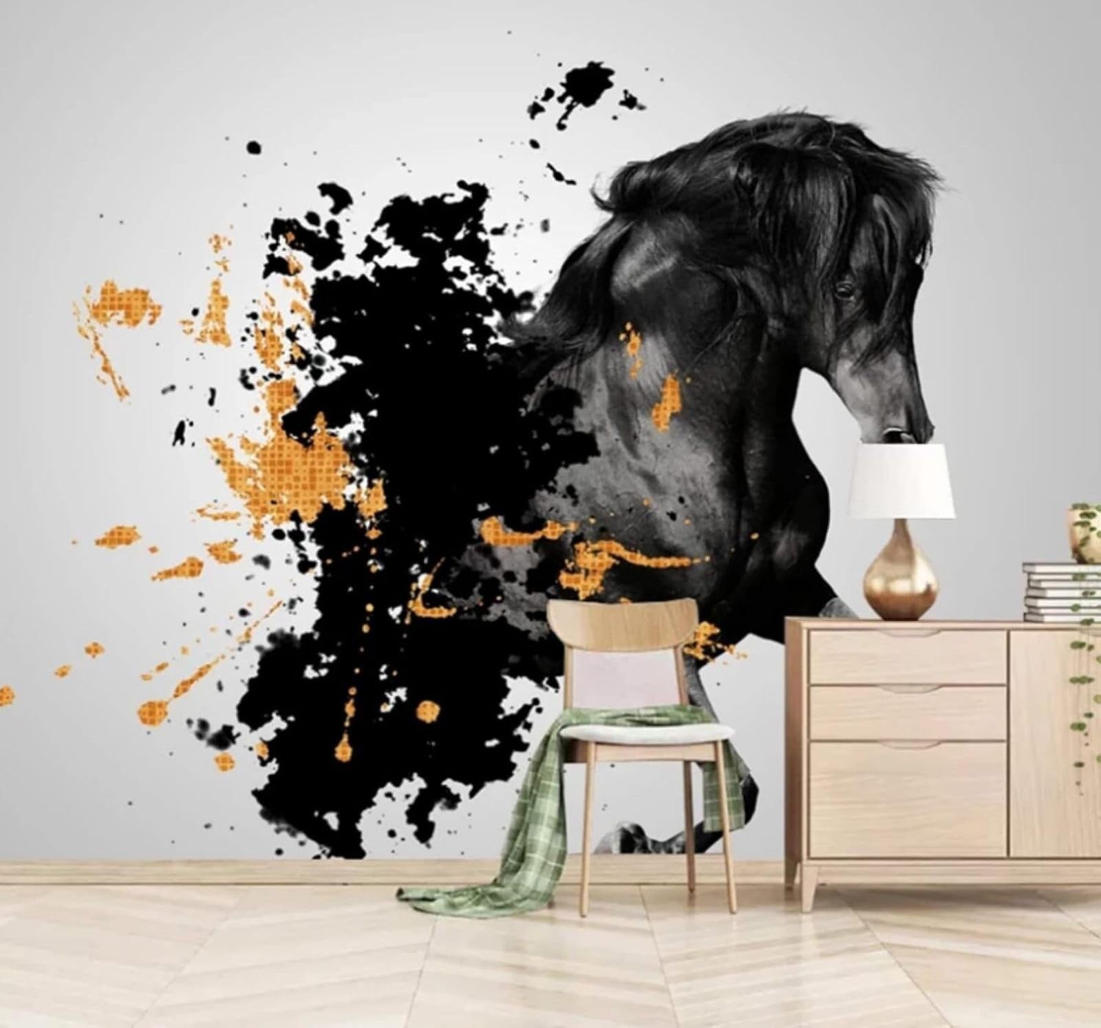 XLMING Hand Drawn Abstract Ink Black Horse Art 3D Wallpaper Luxury Home Dining Decor Paste Sofa Living Room The Wall for Bedroom Mural-400cm×280cm