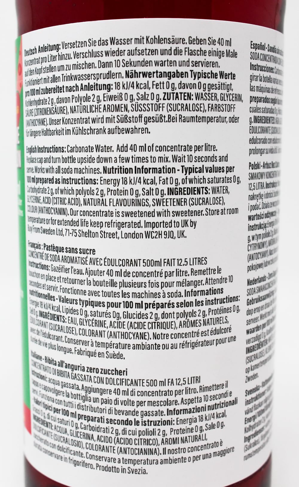 Zero - Sciroppo per bevande all'anguria | 500 ml producono 12,5 litri | limonata di anguria senza conservanti | a basso contenuto di carboidrati | senza zuccheri | bibite analcoliche | per tutti i