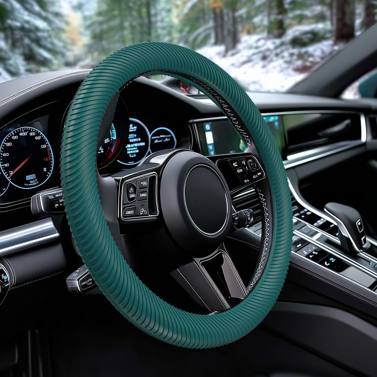 WOCOCN Car Steering Wheel Cover, Thin Anti-Skid Silicone Steering Wheel Cover for Men & Women, Universal Automotive Interior Accessories for Most Cars (Black)