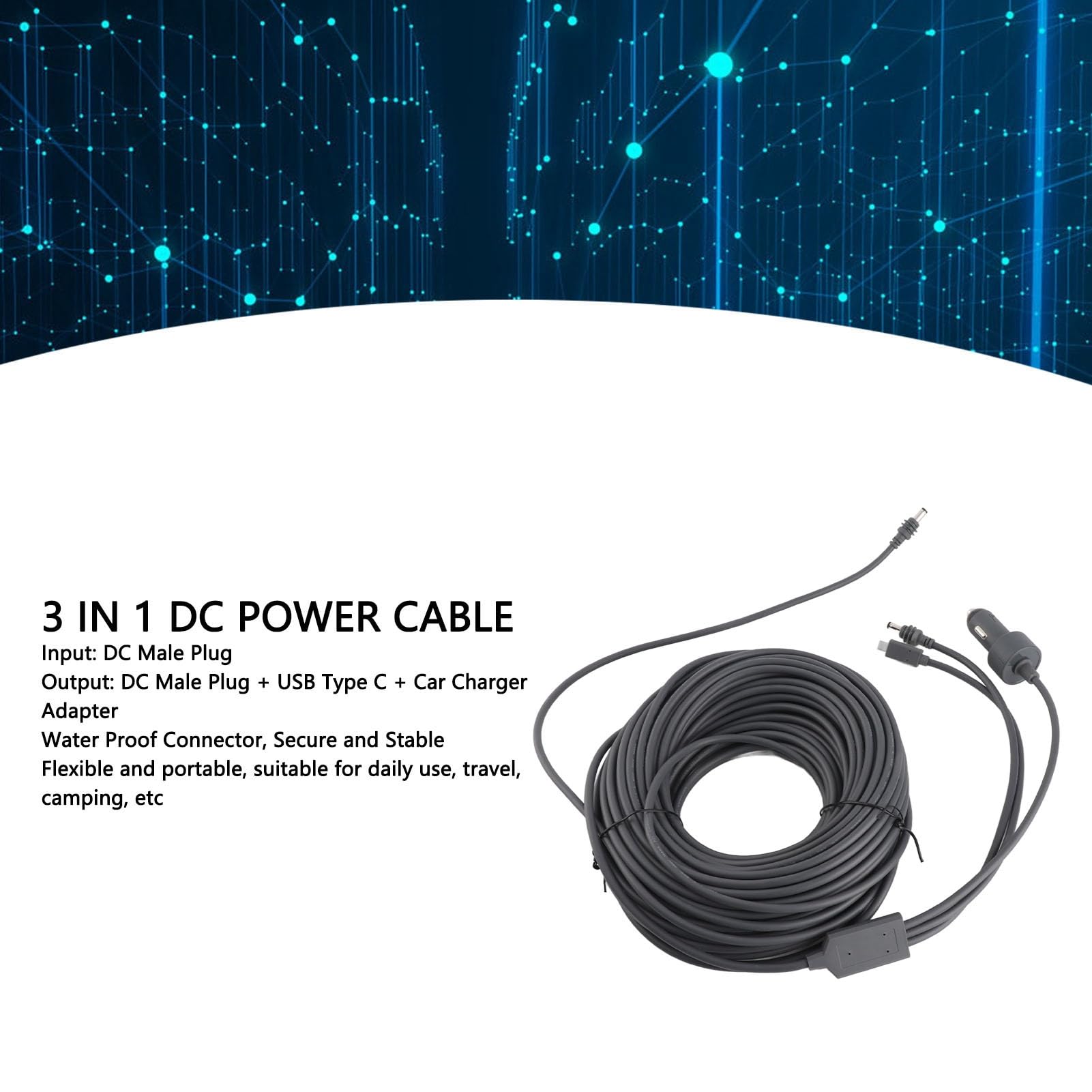 Generic Cavo di Alimentazione Compatto 3 in 1 Cavo Adattatore per Caricabatterie Portatile di Tipo C PD100W per Mini Dispositivo Satellitare (30M)