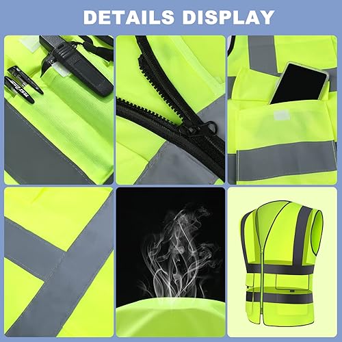 Miniatura 2 de XPCARE Paquete de 2 chalecos de seguridad reflectantes para mujeres y hombres, chaleco de seguridad de alta visibilidad, bolsillos y cremallera