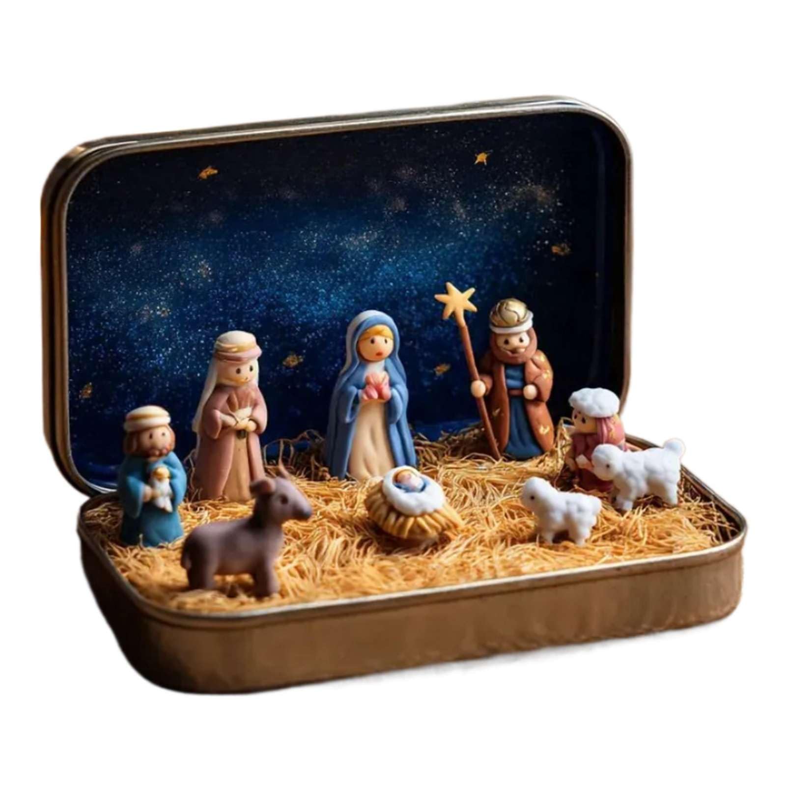 Mini Christmas Nativity Set in a Tin Box, Pocket Nativity Scene Gift Tin