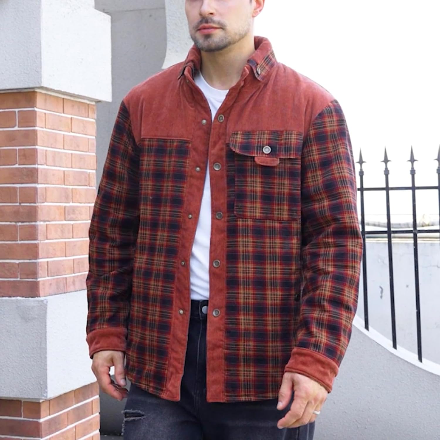 Men's Classic Fit Sherpa Lined Jacket Warm Flannel Shirt, Plaid Button-Down,Outdoor Work for Cold Winter - Image 2