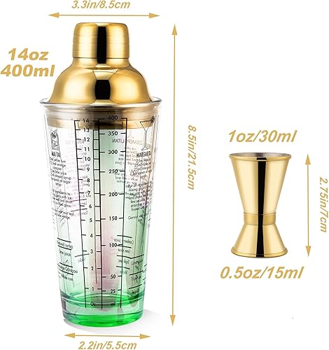 Miniatura 5 de Juego de coctelera de cristal, mezclador de Martini de 14 onzas con colador integrado, jigger de medición, mezclador de bebidas Margarita, mezclador