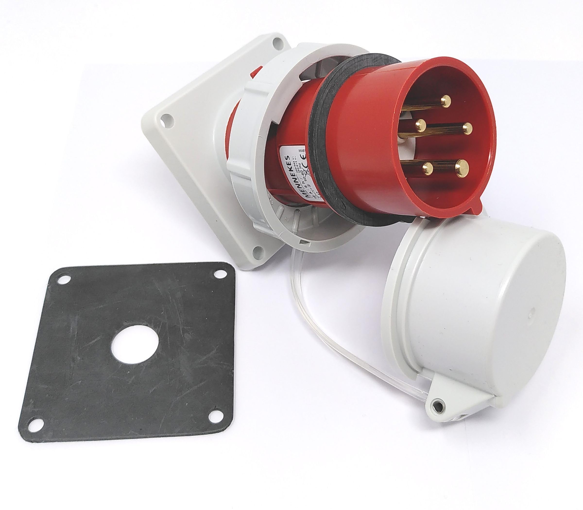 Mennekes 1253 CEE Aufbaugerätestecker 5-polig 16A 5p 6h 400V IP67 Aufbaustecker mit Schutzkappe