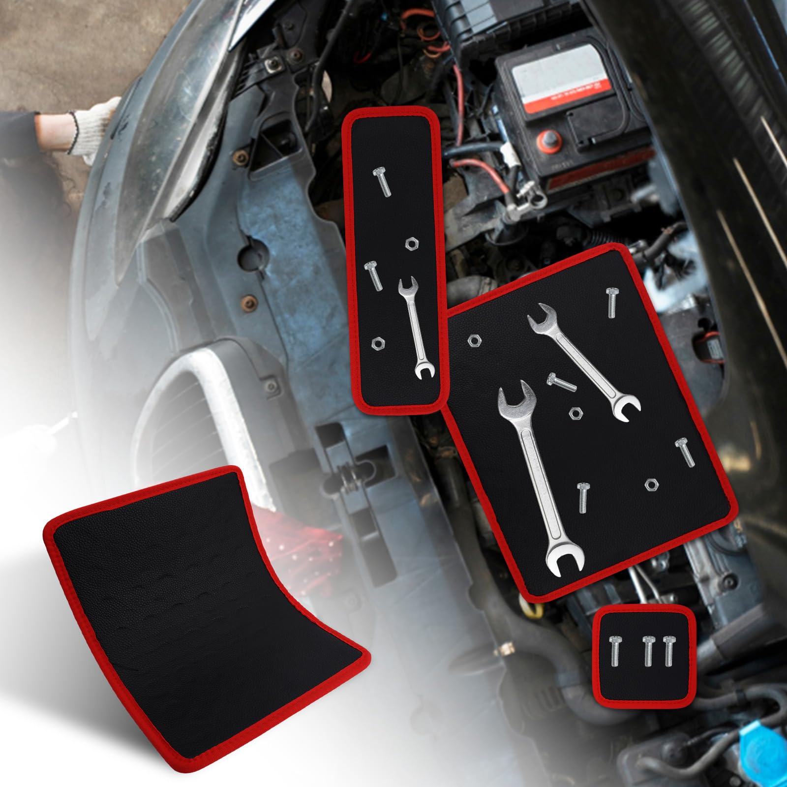 3pz Tappetini Magnetici per Utensili, Tappetino Portautensili Magnetico Flessibile Resistente Meccanici Officine Officine Automobilistiche per Tenere Ordine Chiavi Bulloni Viti (3 Misure)