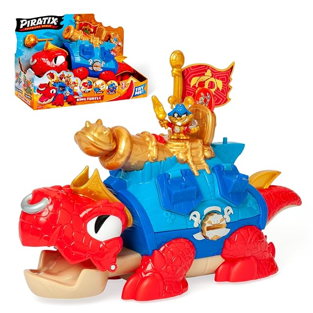 PIRATIX King Turtle – Tortuga Articulada para Capturar Piratix y con un Cofre. Contiene 1 Cocodrilo,1 Tesoro Exclusivo, 2 Tesoros Dorados Extras, 1 Figura Exclusiva y 1 Accesorio