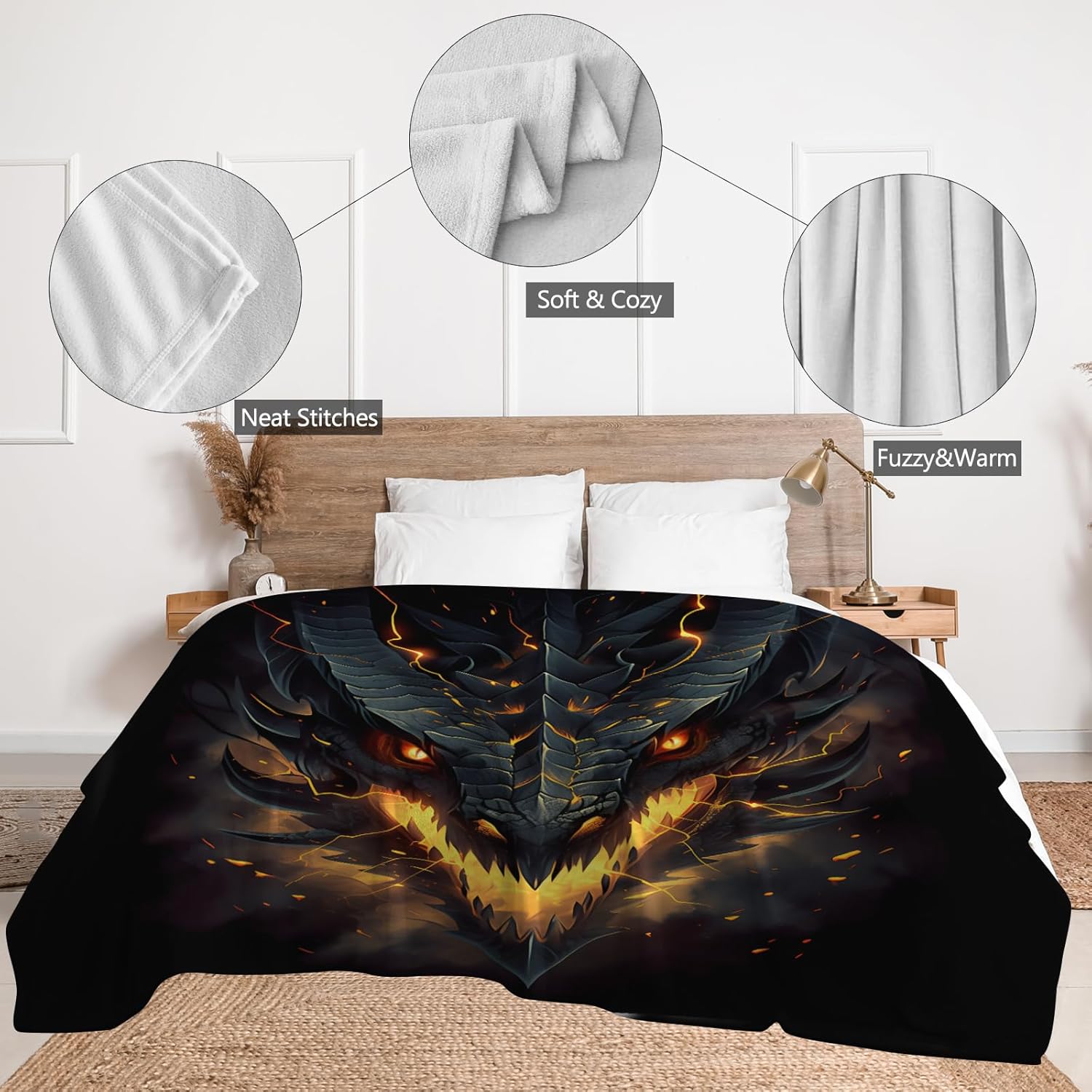 Ultra-Soft Flannel Dragon Throw Blanket for Living Room, Office; Dragon Decor for Kids, Teens, Men, Women; 50"X40" - Image 4