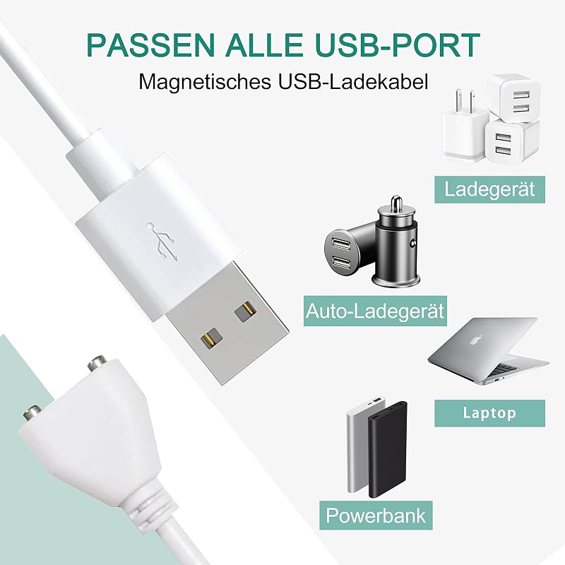 Bicmice 10mm Mágneses USB DC Töltőkábel - 80cm Fehér Réz Csatlakozó - Univerzális Cserekábel Számítógépekhez
