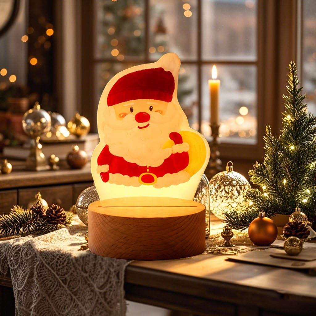 Christmas Night Light,Christmas Nightlight with Feet,Cute Christmas Decor Vintage Santa Christmas Decoration Lamp Xmas Table Decor,Plug-in Acrylic Night Lights