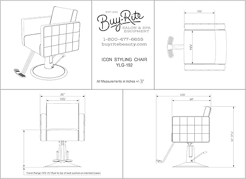 Miniatura 3 de Buy-Rite Icon Styling - Moderno asiento de salón negro con diseño acolchado ancho, marco de acero, bomba hidráulica y características fáciles de