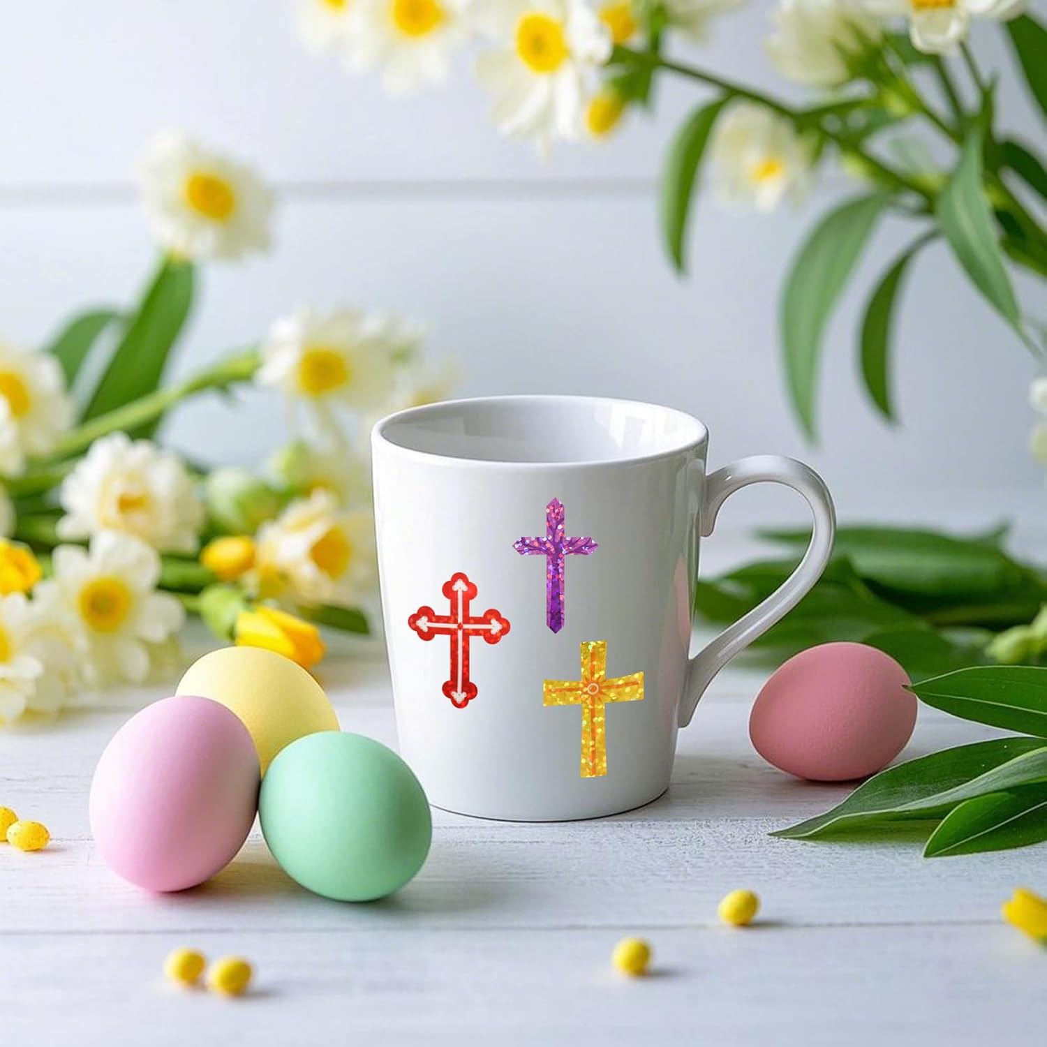 Fancy Land 600 Pcs Cross Stickers Glitter Easter Religious Jesus Christian Stickers for Kids Scrapbook Classroom Church Sunday School Supplies