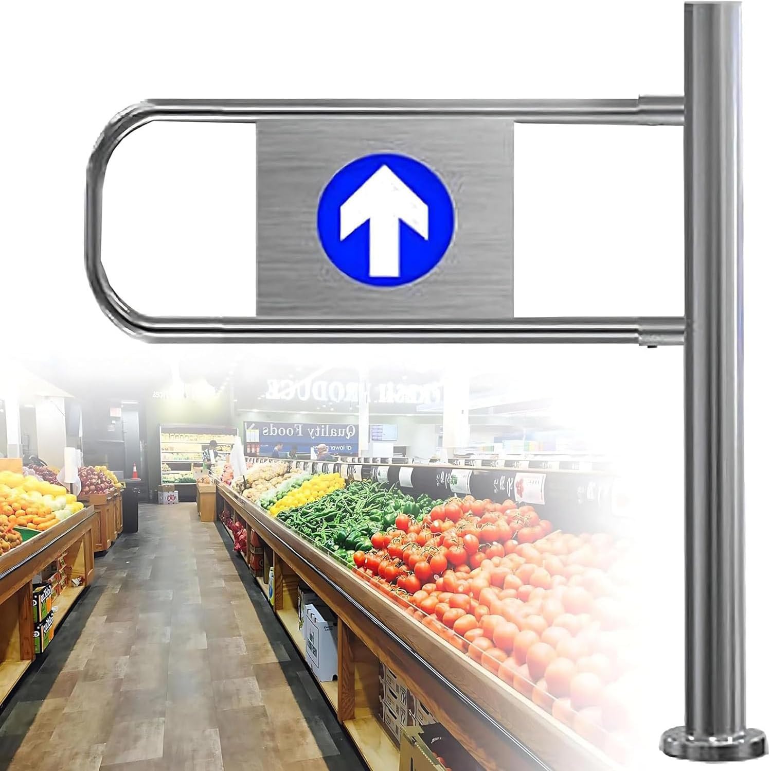 Spring-Loaded Stainless Steel Swing Gate, Automatic Closing Safety Door for Pedestrian Access Control, Secure Entrance/Exit Device for Store/Warehouse - 90x100cm