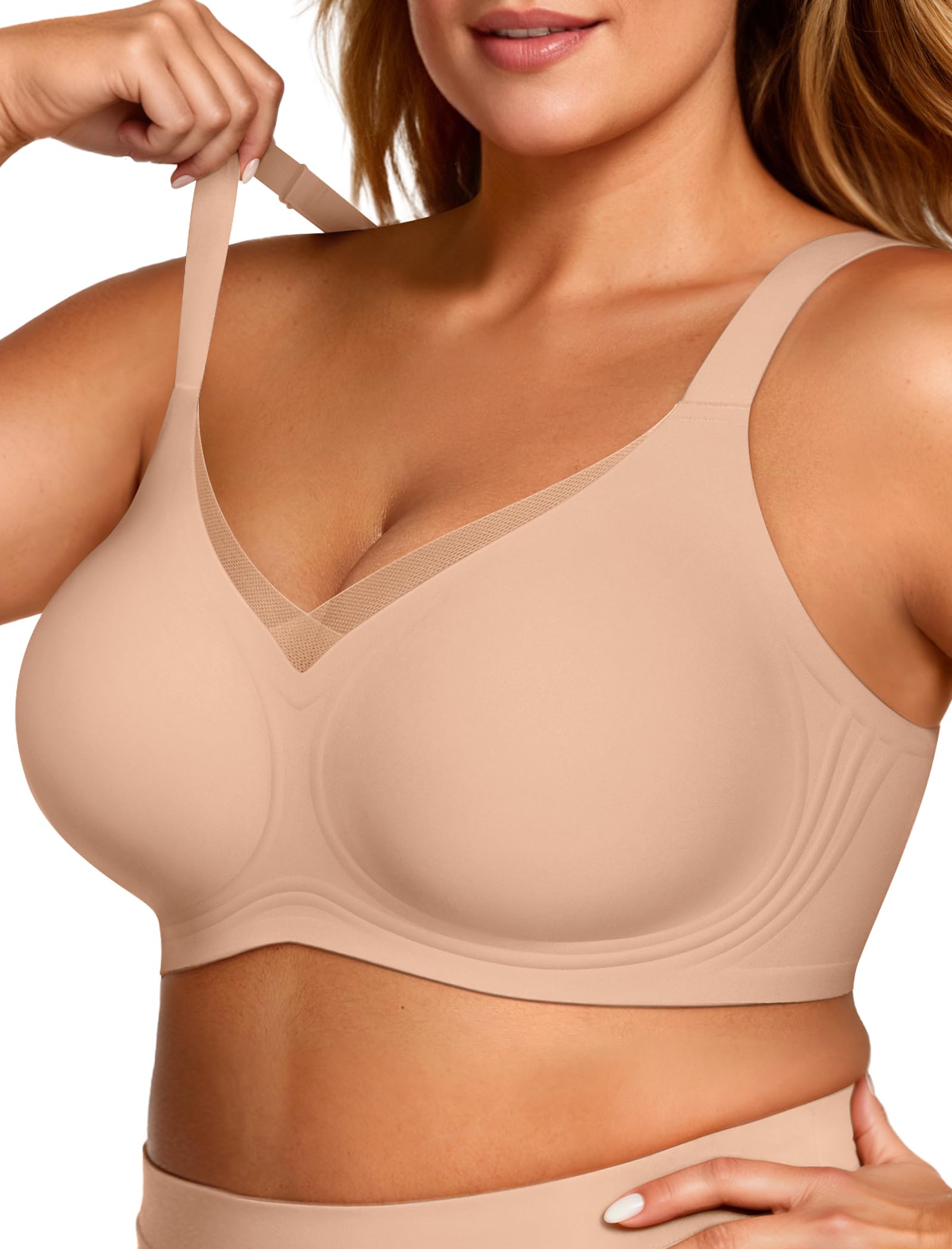 OEAK Women Wireless Jelly Bra Supportive Full Coverage Plus Bras | Comfortable Bralette,No Underwire,Tshirt,Support&amp;Lift,Push Up,Crossover,V Mesh,Everyday,Breathable,Convertible Straps