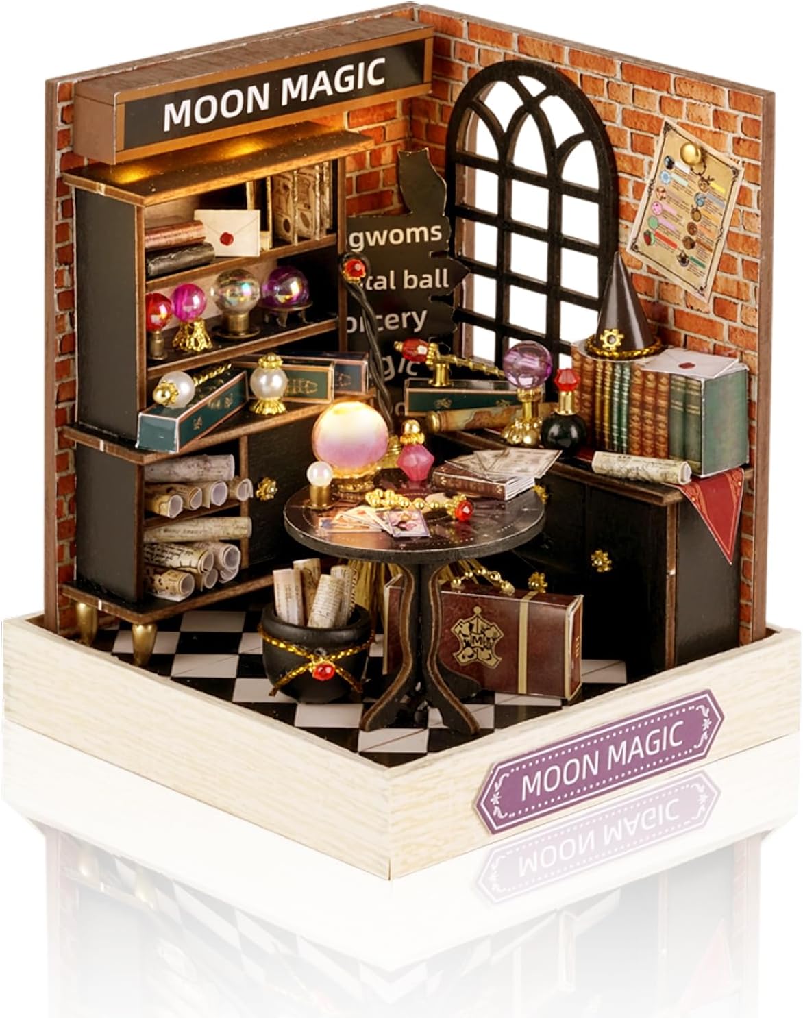 CuteefunDIY Miniature House Kits, Mini Dollhouse with LED, Wooden Crafts for Adults Teen to Building, Birthday (Moon Magic)