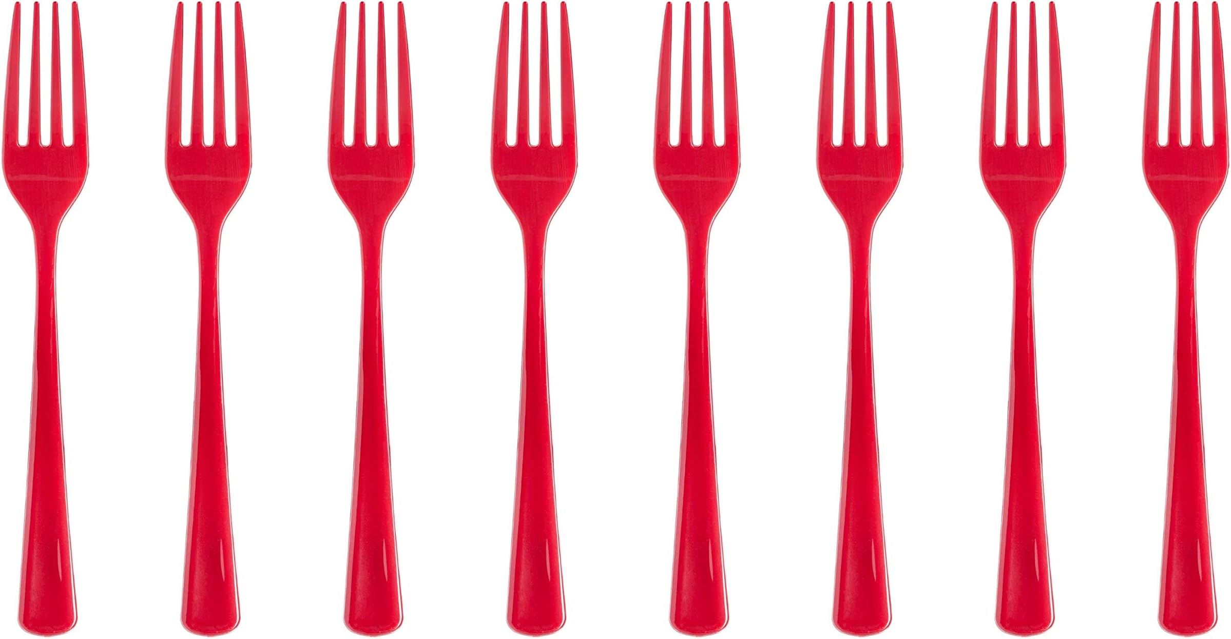 Disposable Red Plastic Forks 50 Pcs - Heavy Duty Red Plastic Disposable Cutlery - Red Disposable Flatware, Red Plastic Silverware, Plastic Forks Red