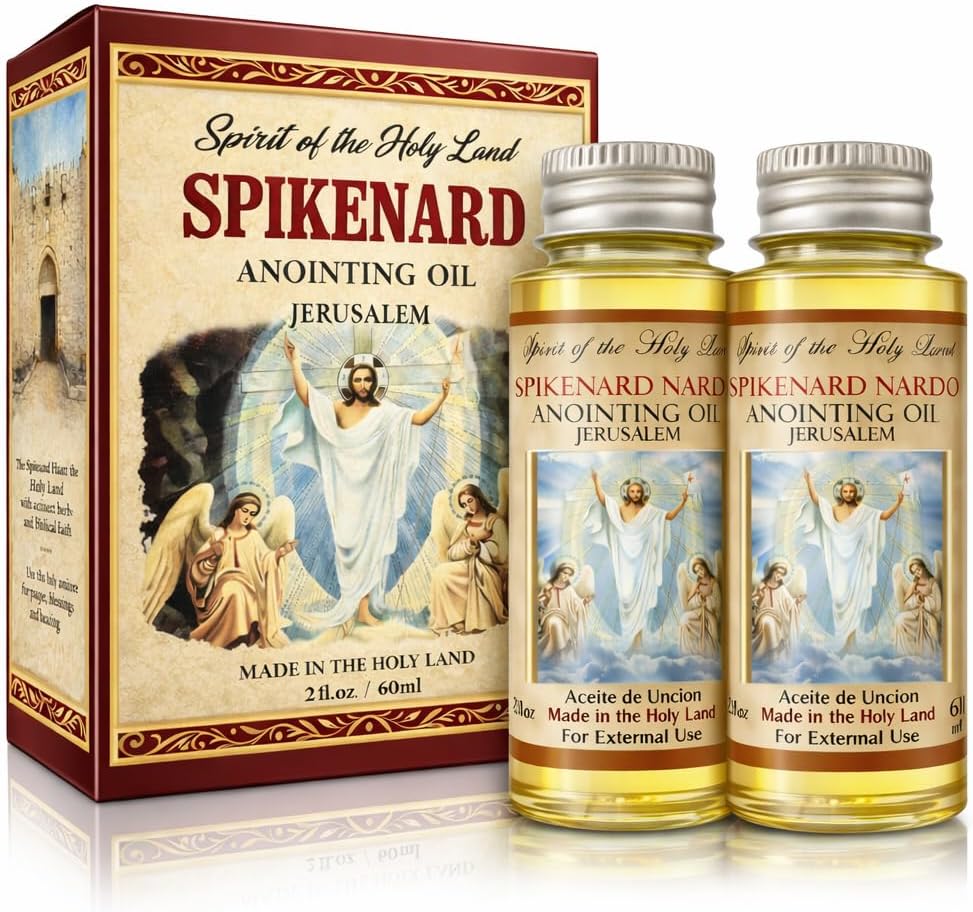 Biblical Spikenard Anointing Oil from Jerusalem 2 x 60ml Decorative Bottles | Holy Land Blessing Gift Set with Prayer Card
