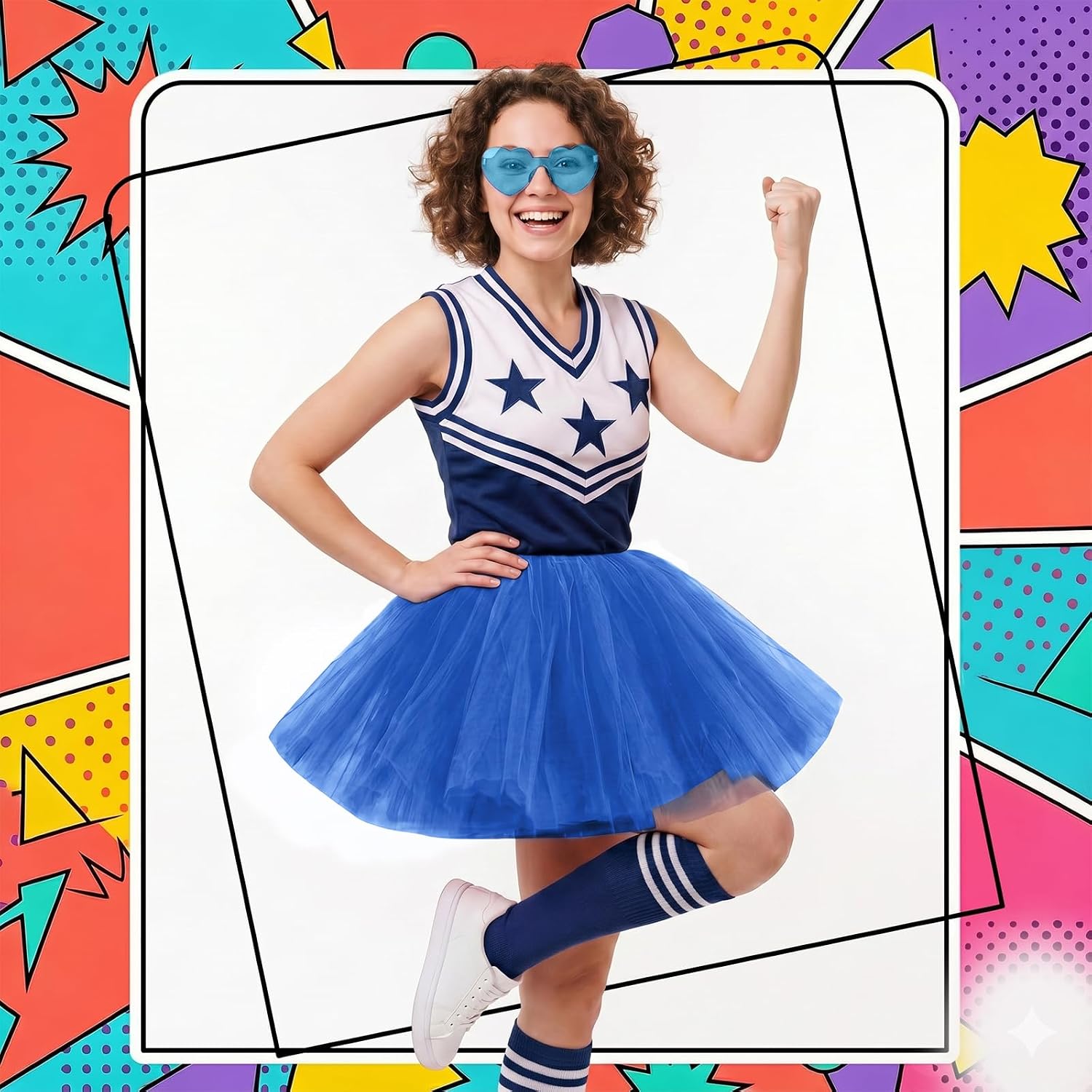 3pcs Tutus for Women Adult Teens 5 Layered Tutu Skirt with Tube Socks & Sunglasses Halloween Party 80s Tulle Neon Dance Skirt
