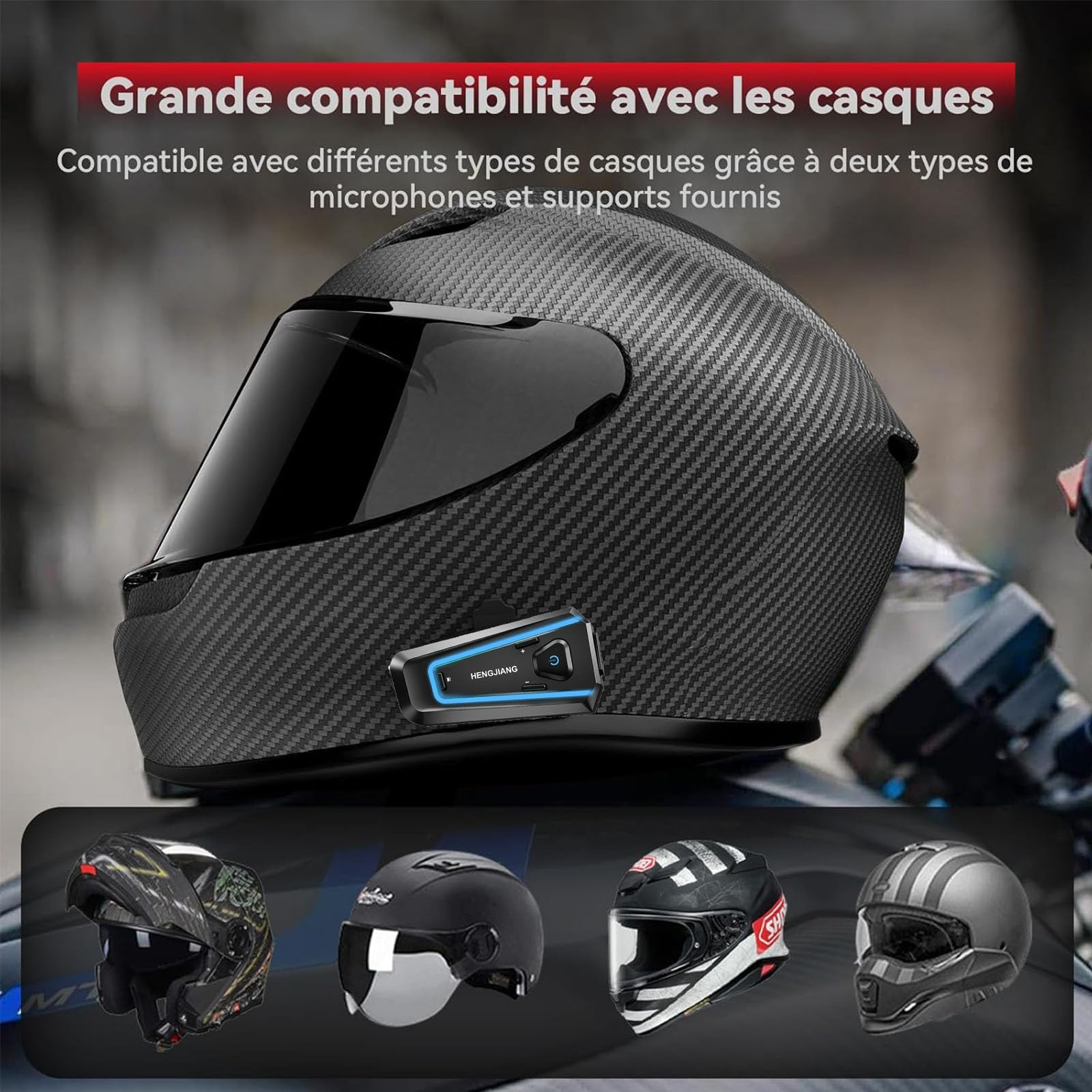 Casco Moto Bluetooth Interfono Moto con Batteria a Lunga Durata e Accoppiamento Intercom con Telefono Cellulare Bluetooth, Tecnologia Avanzata di Controllo del Rumore, Funzionamento Vivavoce