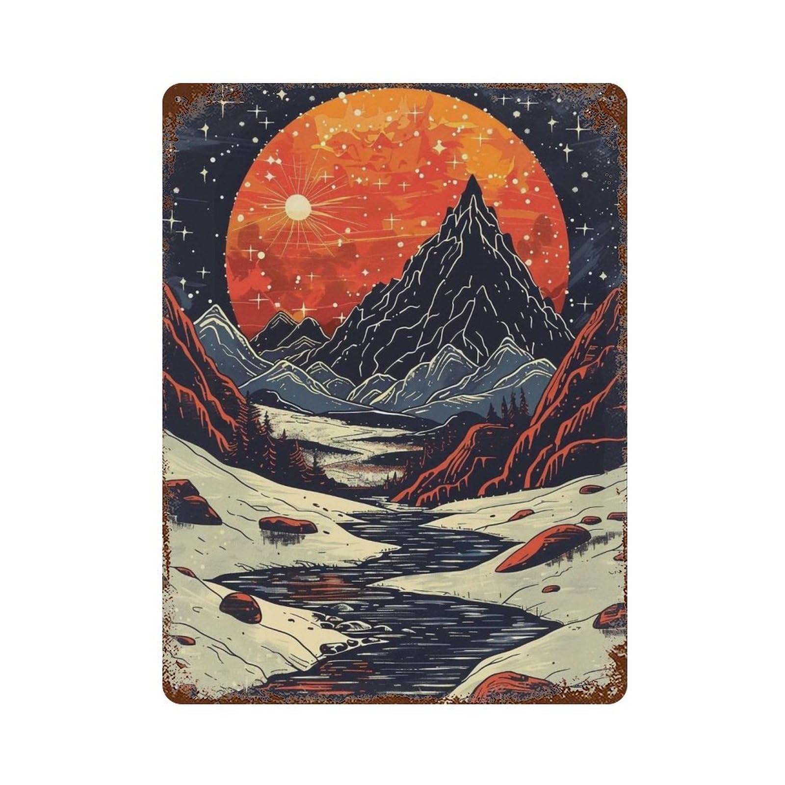 Wujhgrsg Style Snow Peak Sunset Vista 02 Wall Art Retro Iron Vintage Metal Tin Sign Poster Modern Decor For Home Cofffee Club Bar Shop 40X30cm