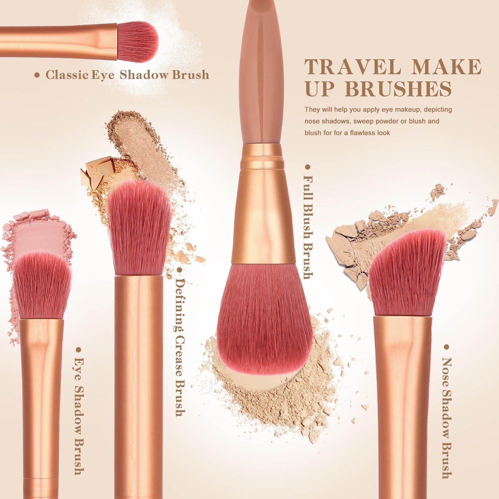 Pennelli Trucco Set Set di Pennelli for Il Trucco da Viaggio Pennello for Il Trucco Ombretto Pennello Morbido Pennello for Il Trucco di Base Strumenti per Trucco(Rot)