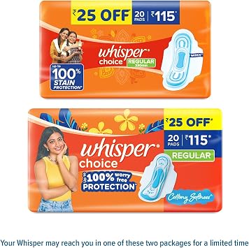 Whisper Choice Wings Regular - 20 Pads Upto 100% Stain Protection