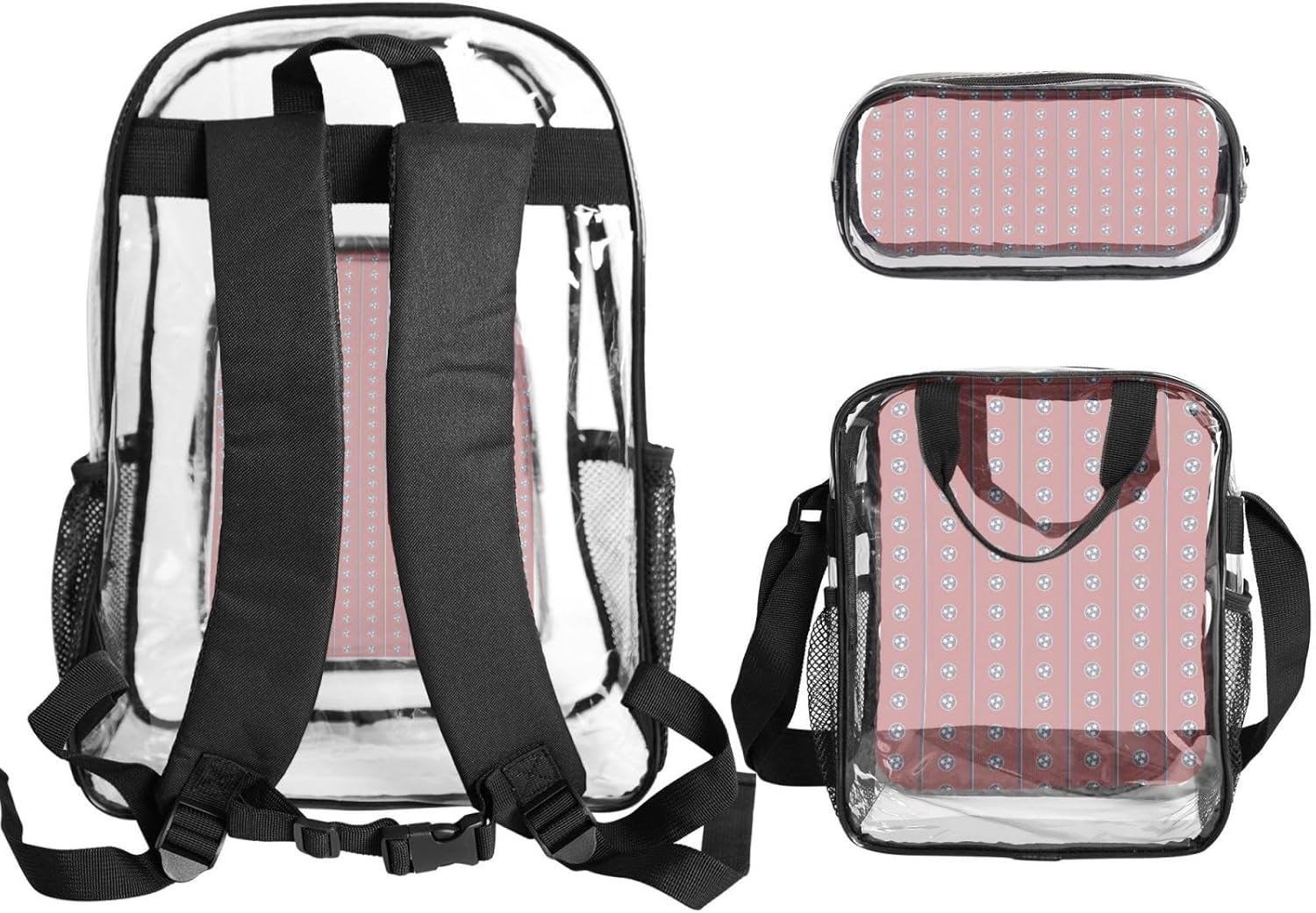 Tennessee State Flag Print Unisex Transparent Backpack Set For School Travel Outdoor 3-Piece Clear Lunch Bag