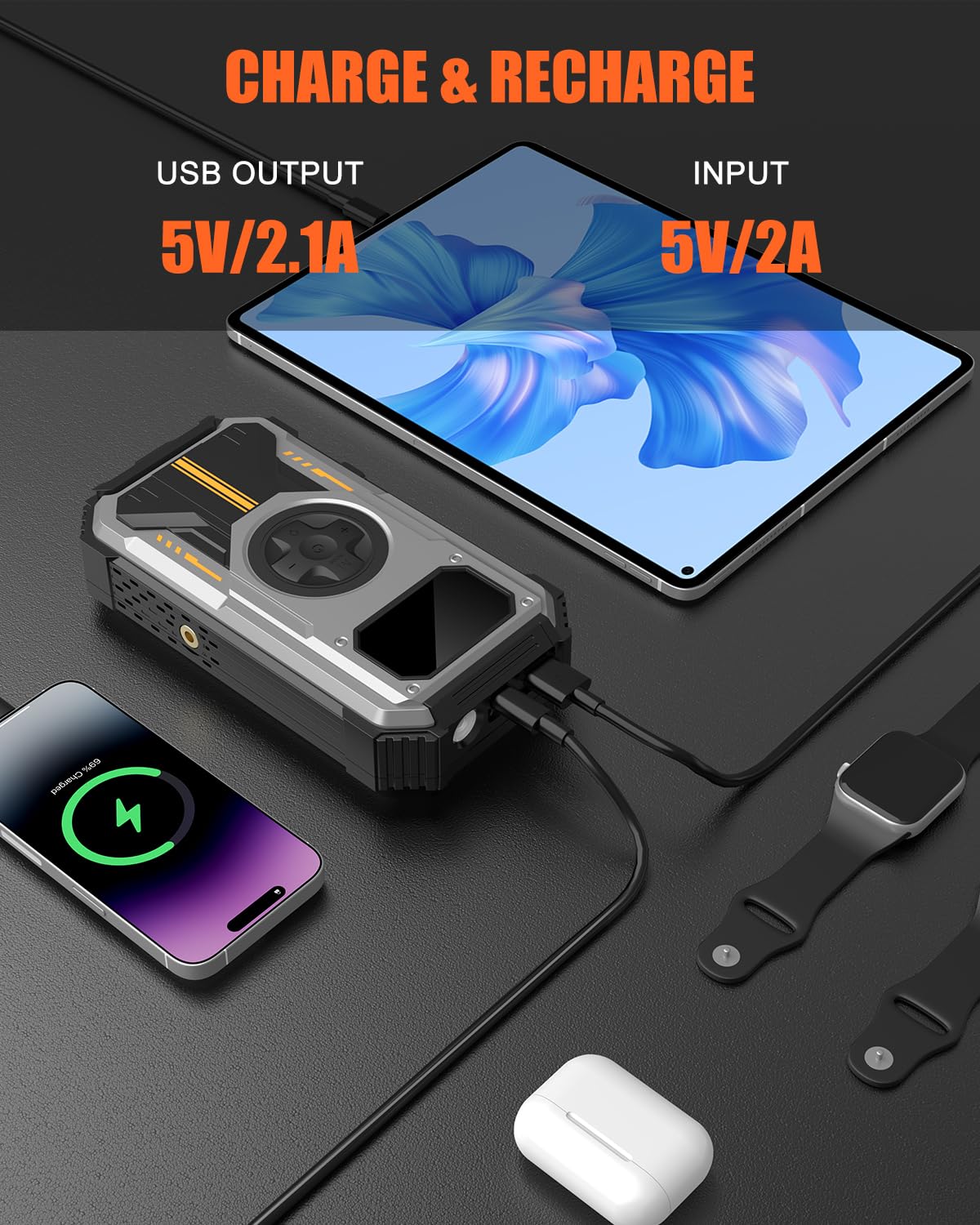 Eigotrav Avviatore Batteria Auto con Compressore 150PSI 6000A Avviatore Emergenza per Auto (Fino a 7,5L di Benzina/6,0L di Gasolio) 12V 3 Modalità Torcia Ricarica USB Booster Avviamento Auto Portatile