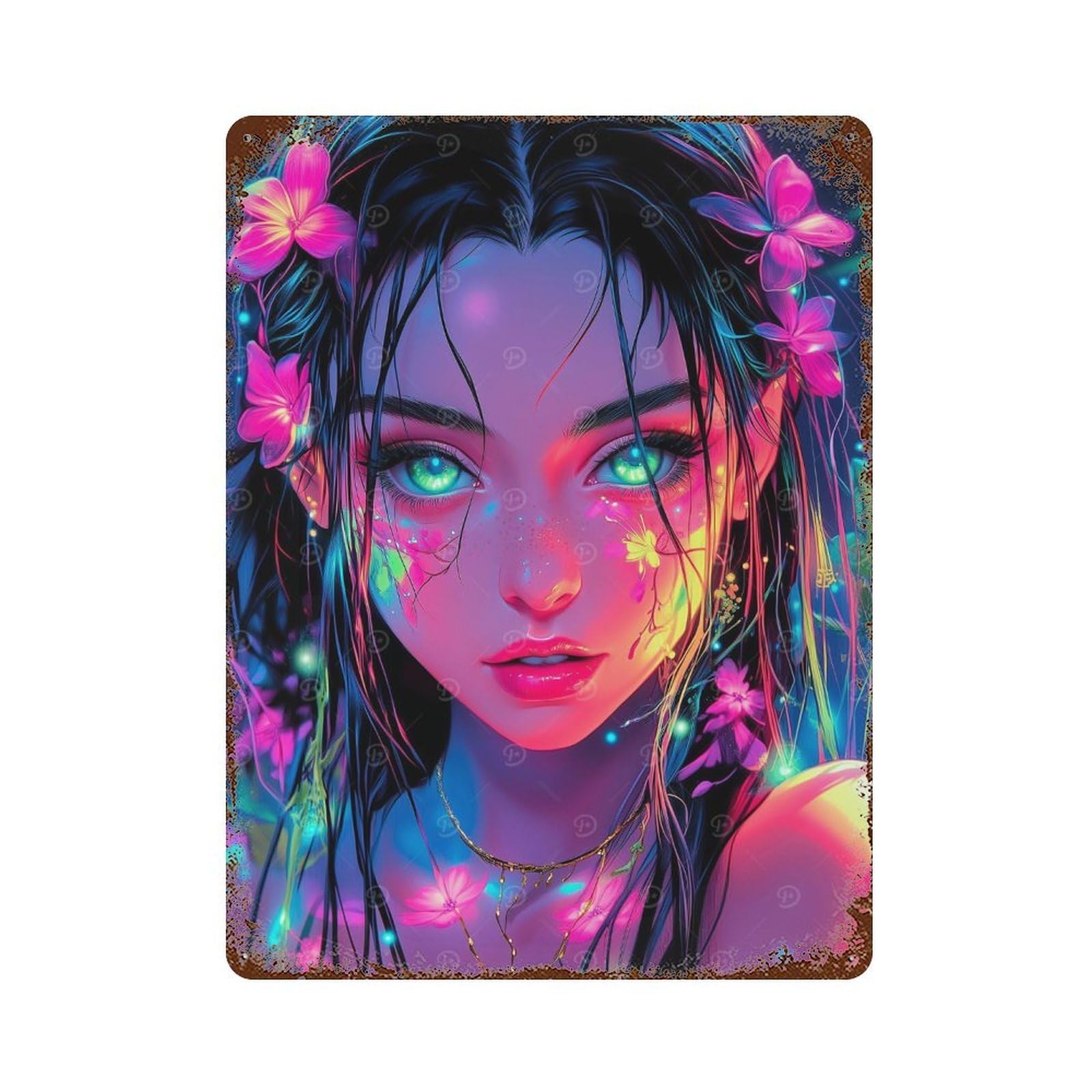 Neon Anime Girl 15.7"x11.8" Decorative Tin Sign, Retro Wall Decor for Bistro, Counter And Cafe Decor