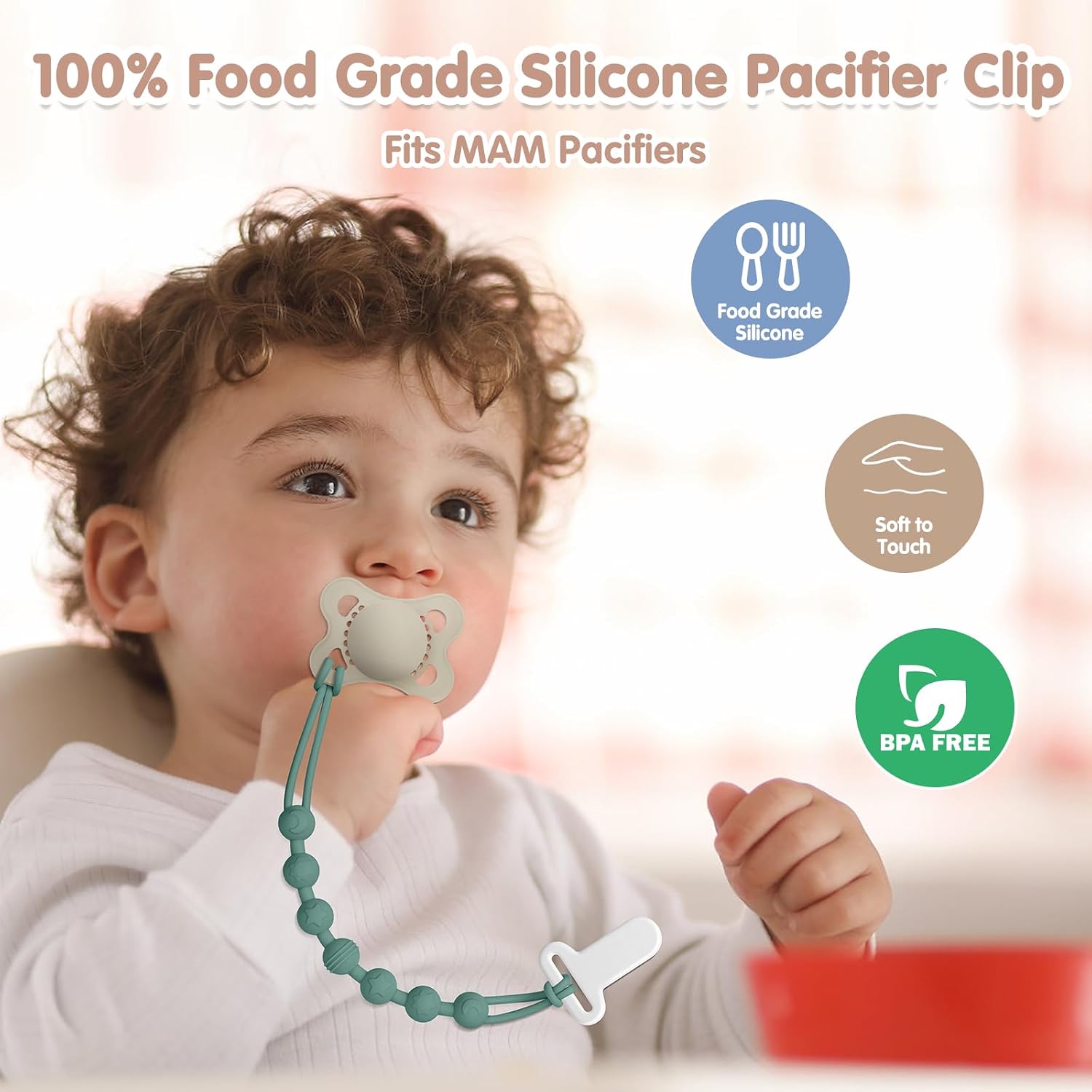 Pacifier Clips Baby Boys: One-Piece Baby Pacifier Clip, 100% Food Grade Silicone, Pacifier Holder Clip for Boys and Girls, Baby Newborn Essentials, Soft and Flexible Silicone Pacifier Clip