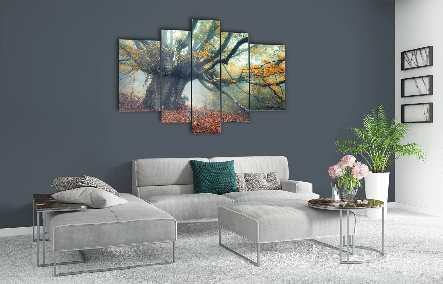 Tableau Triptyque Tulup Sur Verre Trempé 100x50 Cm – Motif Maki Fleurs