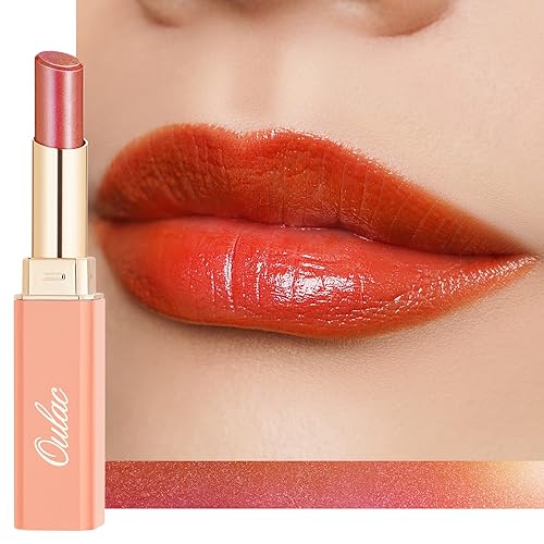Oulac Moisture Shine - Lápiz labial rojo brillante 2 en 1, acabado jugoso y brillante, hidratante de larga duración, suave para labios secos,