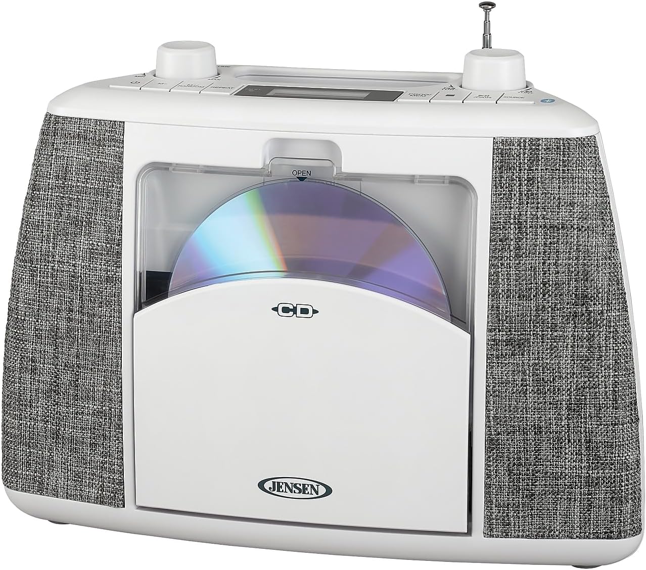 Jensen CD-565 Portable Bluetooth CD Music System, White