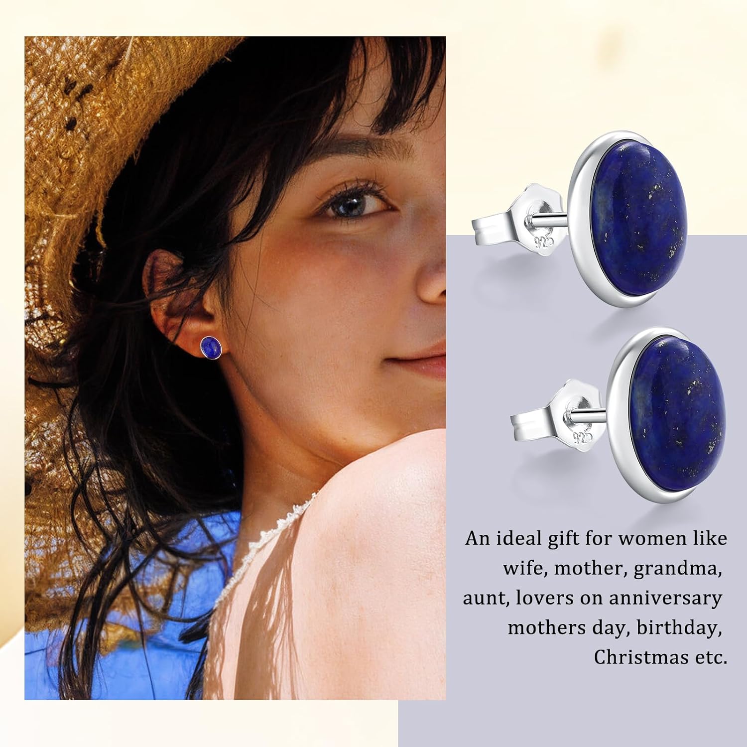 AIBAO Real Turquoise/Lapis Lazuli/Malachite Stud Earrings for Women Western Boho Jewelry Hypoallergenic 925 Sterling Silver Earrings Studs