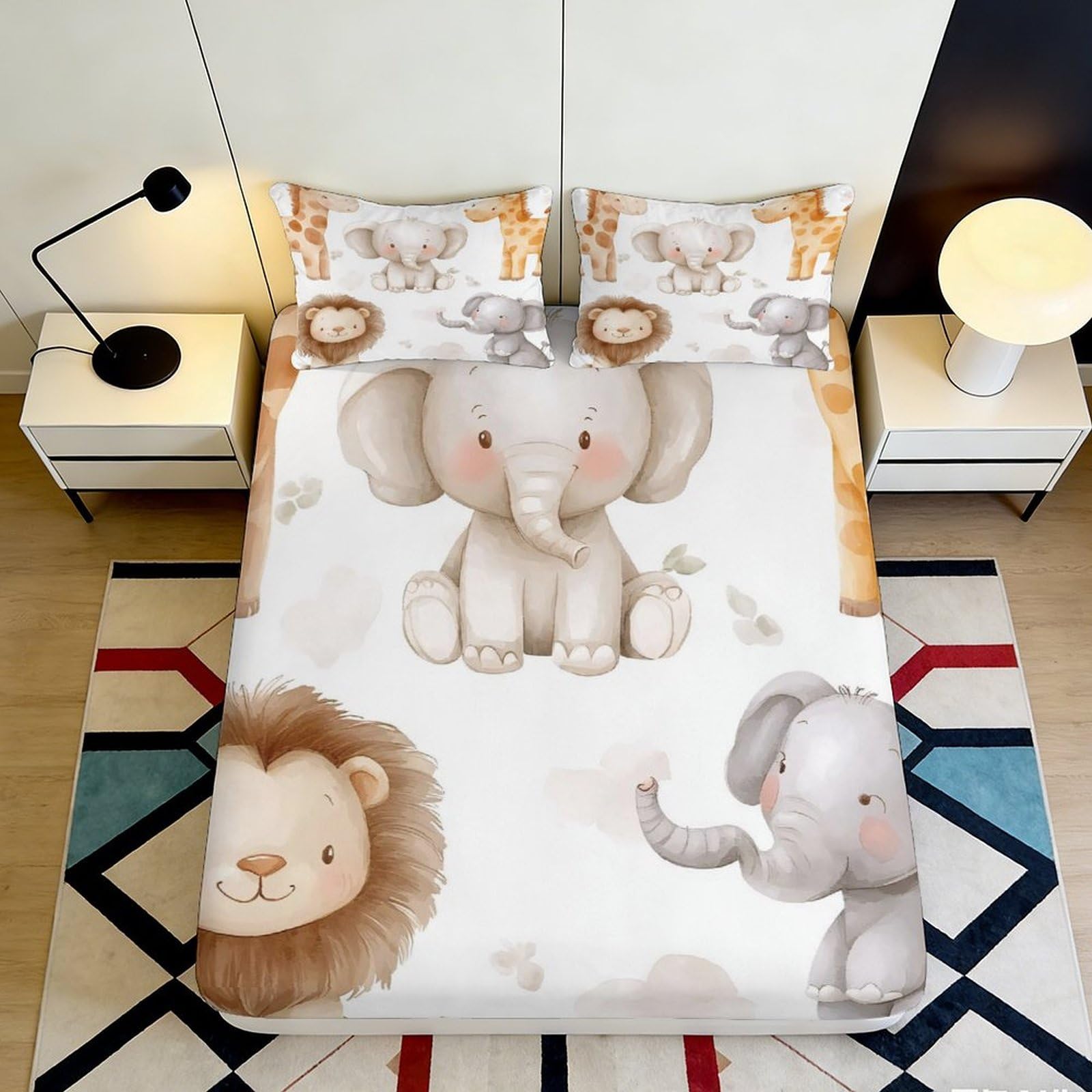Pnayamiorkfel Style-2 3D Printed Cartoon Elephant Fitted Sheet Microfiber Soft Lion Bed Cover For Bedroom Guest Room Dorm Mattress Decor 90X200x25cm