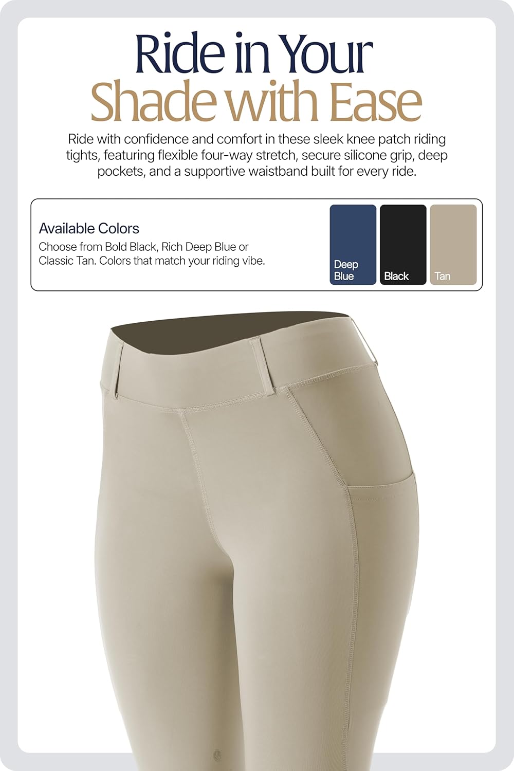 Equinavia Classic Womens Equestrian Silicone Knee Patch Breeches with Phone Pockets | Horse Riding Pants Schooling Tights